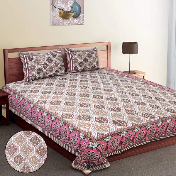 Brown_Cotton_The_Jaipuri_Lattice_Double_Bedsheet_With_Pillow_Cover